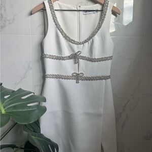 Self-Portrait White Mini Dress with Silver Details